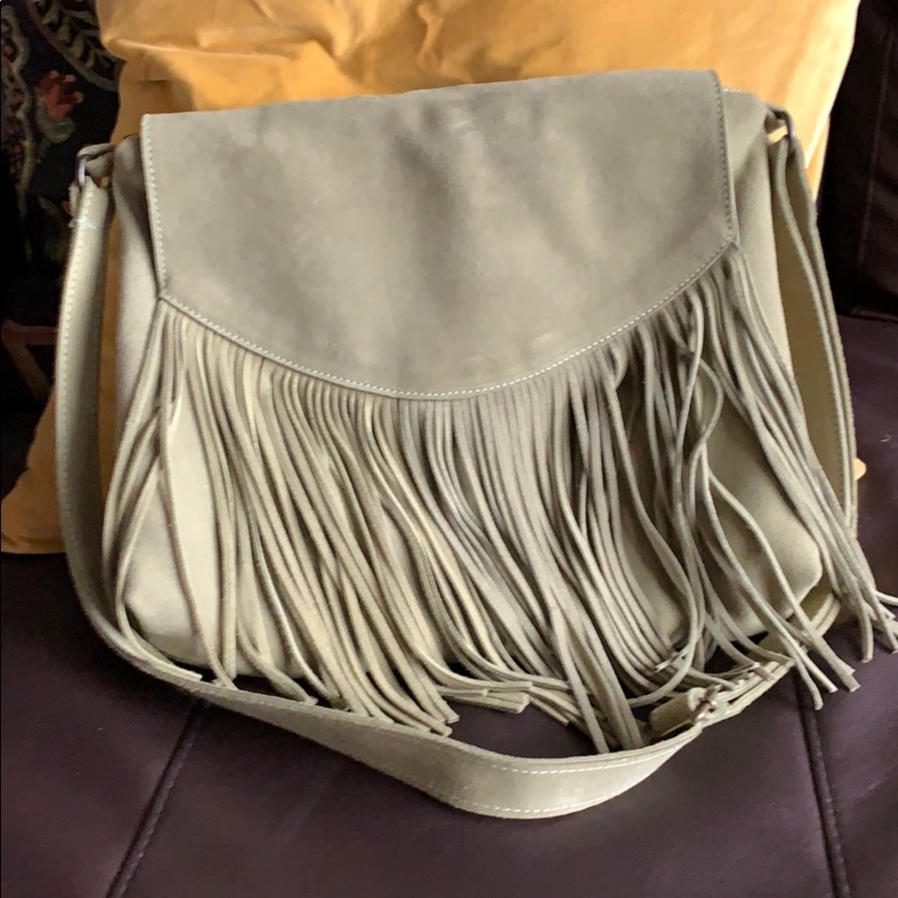 Brand New Suede Sage Green Fringe Bag
